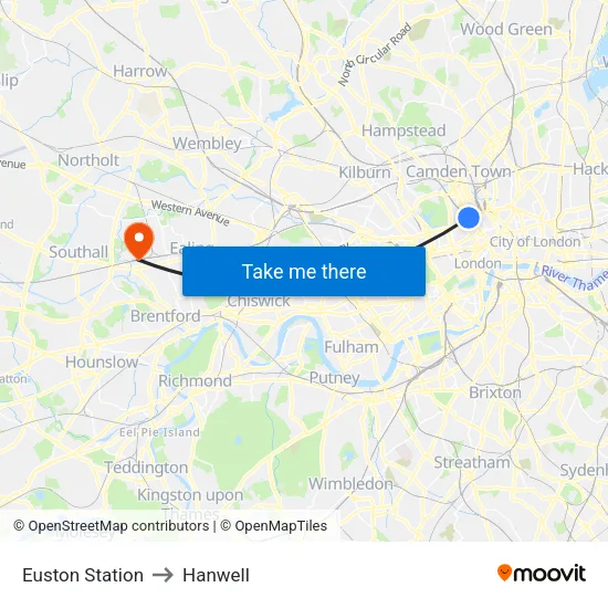 Euston Station to Hanwell map
