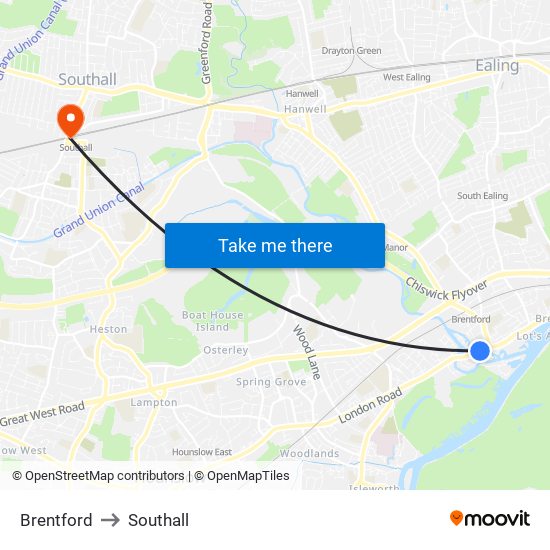 Brentford to Southall map