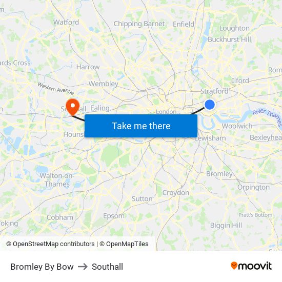 Bromley By Bow to Southall map