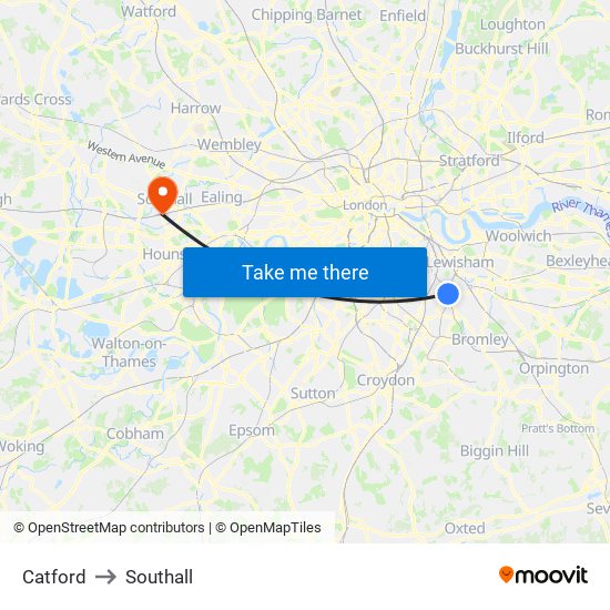 Catford to Southall map