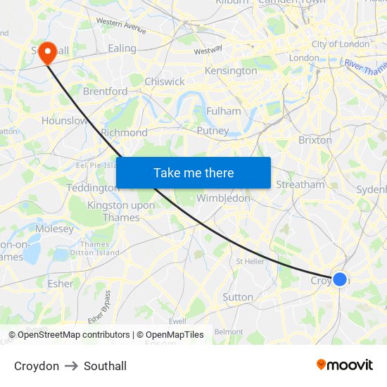 Croydon to Southall map