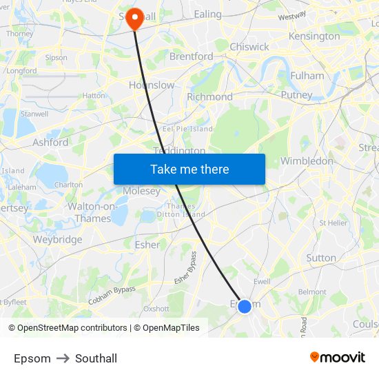 Epsom to Southall map