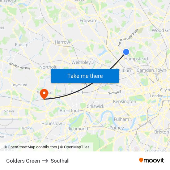 Golders Green to Southall map