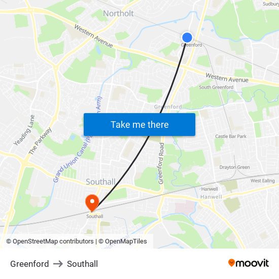 Greenford to Southall map