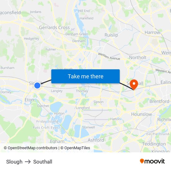 Slough to Southall map