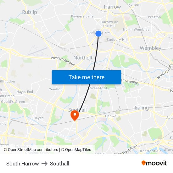 South Harrow to Southall map