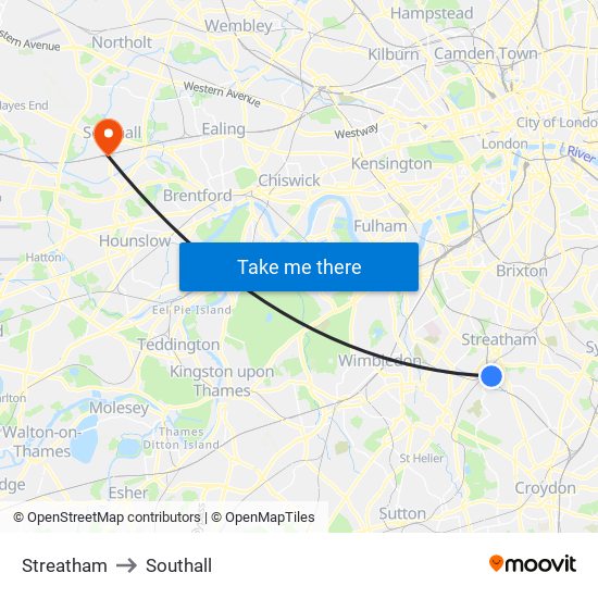 Streatham to Southall map