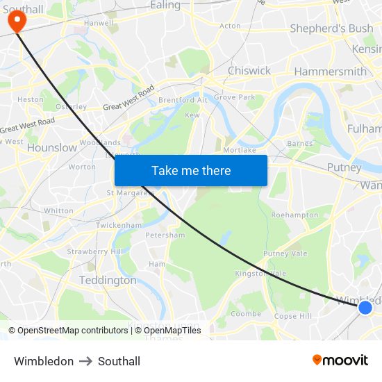 Wimbledon to Southall map