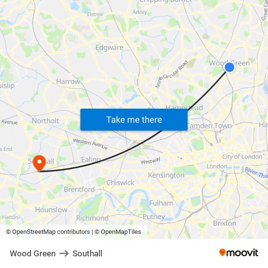 Wood Green to Southall map