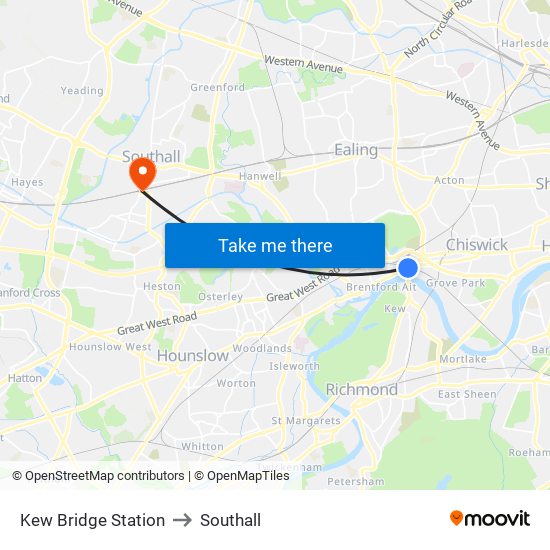 Kew Bridge Station to Southall map