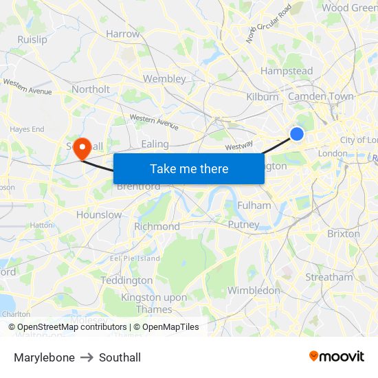 Marylebone to Southall map