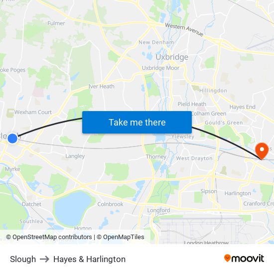 Slough to Hayes & Harlington map