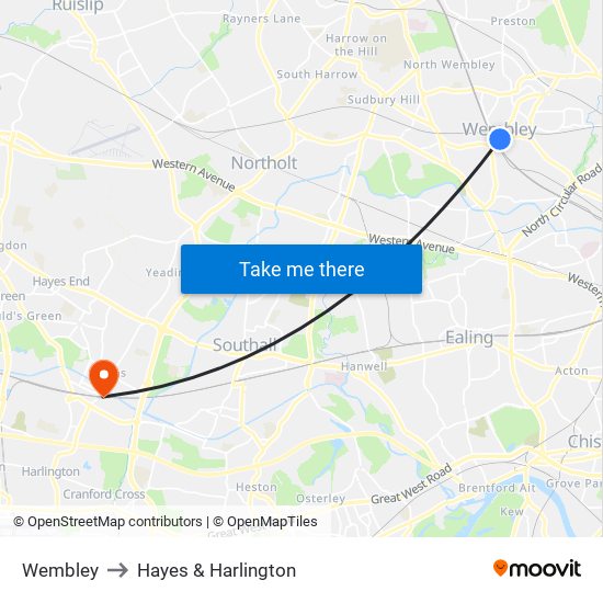 Wembley to Hayes & Harlington map