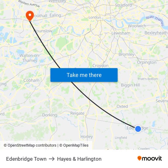 Edenbridge Town to Hayes & Harlington map