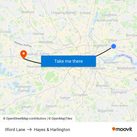 Ilford Lane to Hayes & Harlington map