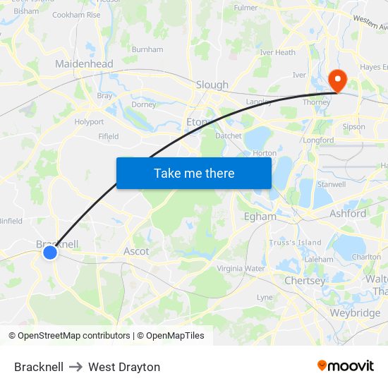 Bracknell to West Drayton map