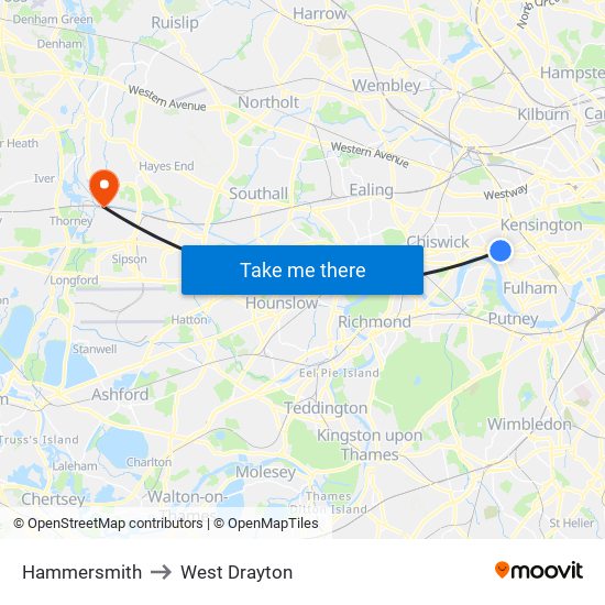 Hammersmith to West Drayton map