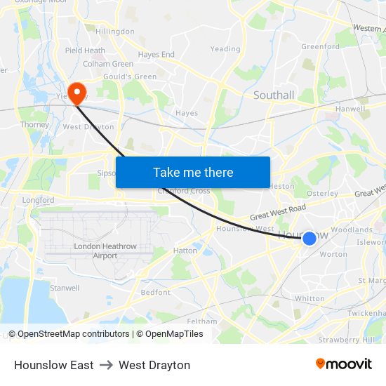 Hounslow East to West Drayton map