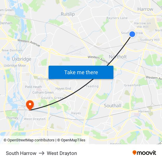 South Harrow to West Drayton map