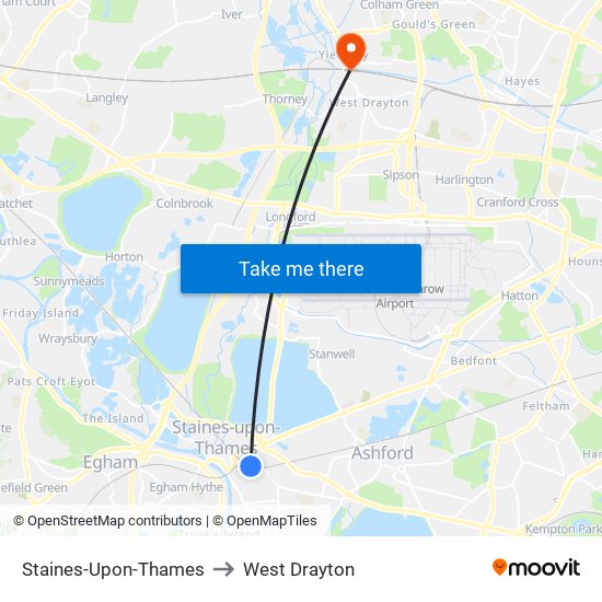 Staines-Upon-Thames to West Drayton map