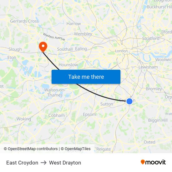 East Croydon to West Drayton map