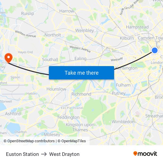 Euston Station to West Drayton map