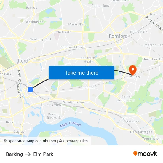 Barking to Elm Park map