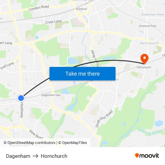 Dagenham to Hornchurch map