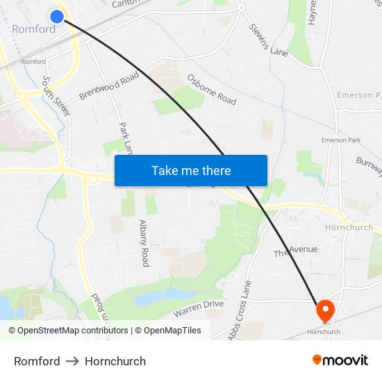 Romford to Hornchurch map