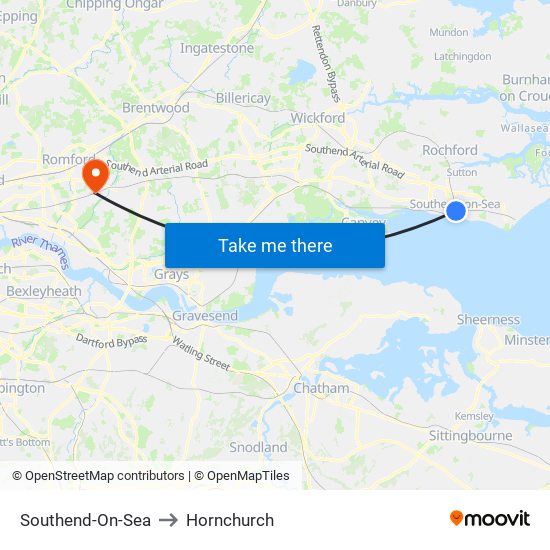 Southend-On-Sea to Hornchurch map