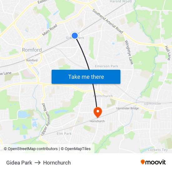 Gidea Park to Hornchurch map