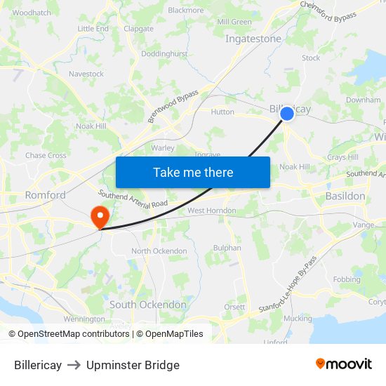 Billericay to Upminster Bridge map