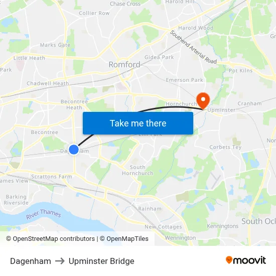 Dagenham to Upminster Bridge map