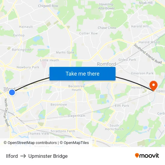 Ilford to Upminster Bridge map