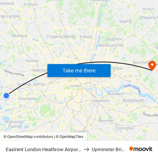 Easirent London Heathrow Airport Lhr to Upminster Bridge map