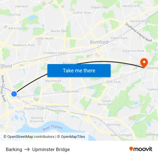 Barking to Upminster Bridge map