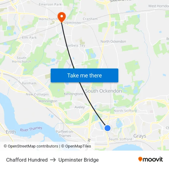 Chafford Hundred to Upminster Bridge map