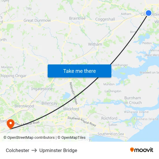 Colchester to Upminster Bridge map