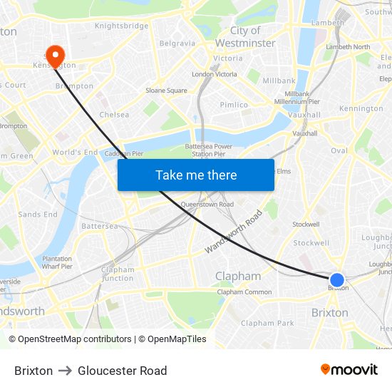 Brixton to Gloucester Road map