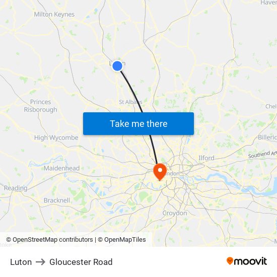 Luton to Gloucester Road map