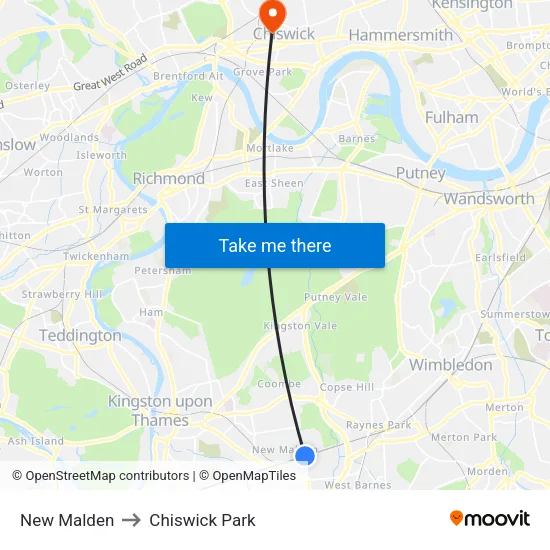 New Malden to Chiswick Park map