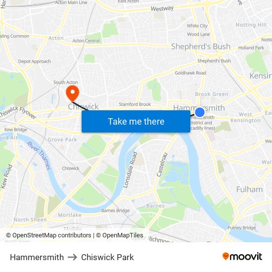 Hammersmith to Chiswick Park map