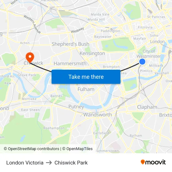 London Victoria to Chiswick Park map
