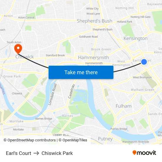 Earl's Court to Chiswick Park map