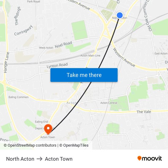 North Acton to Acton Town map