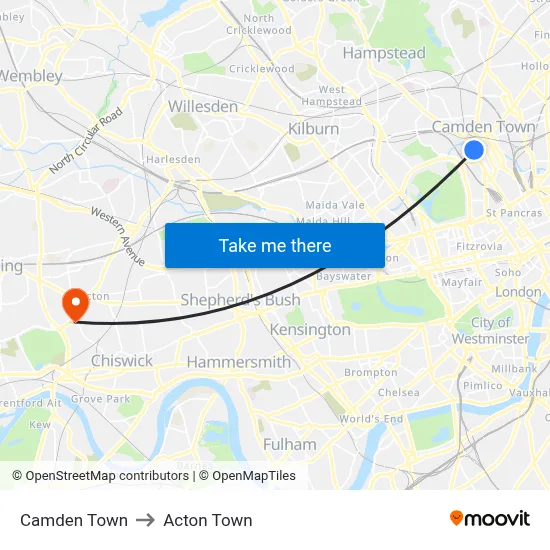 Camden Town to Acton Town map