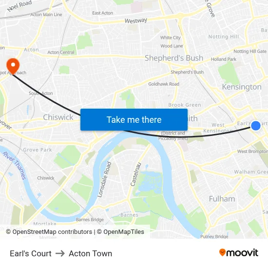 Earl's Court to Acton Town map