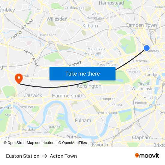 Euston Station to Acton Town map