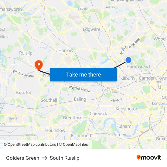 Golders Green to South Ruislip map