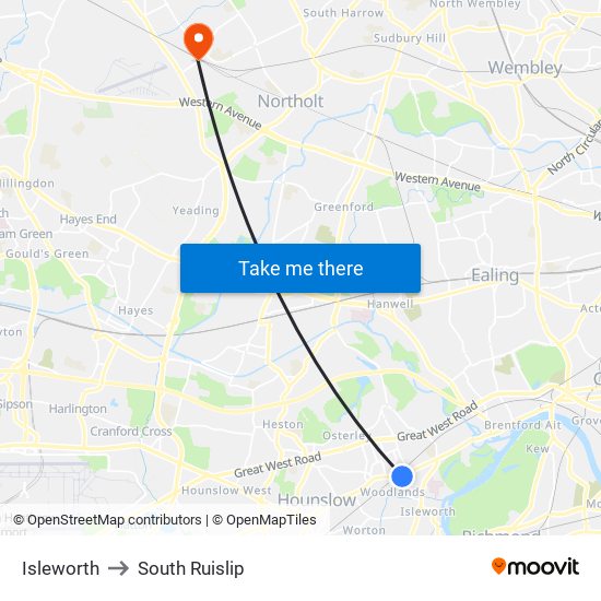 Isleworth to South Ruislip map